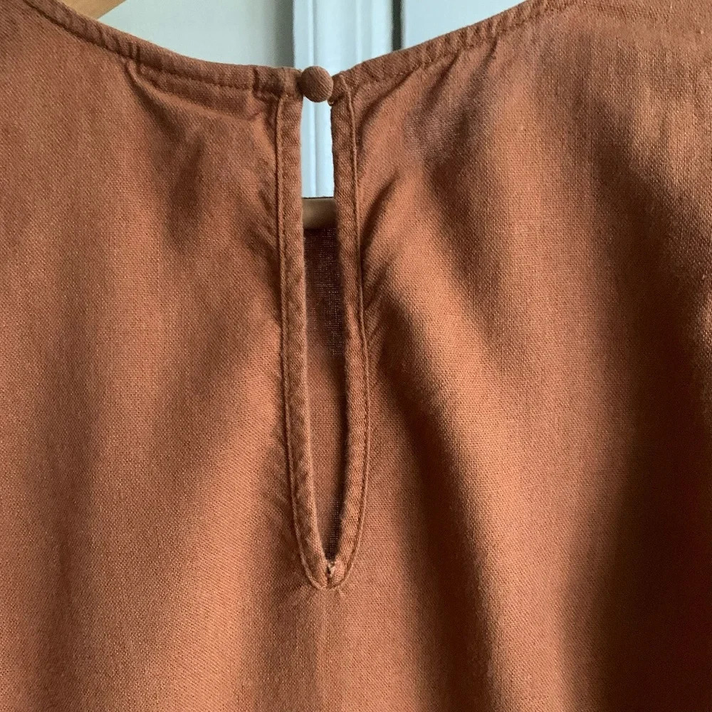 A New Day Rust Ruffle Sleeve Knee Length Linen Sheath Dress Size XS - Picture 5 of 10